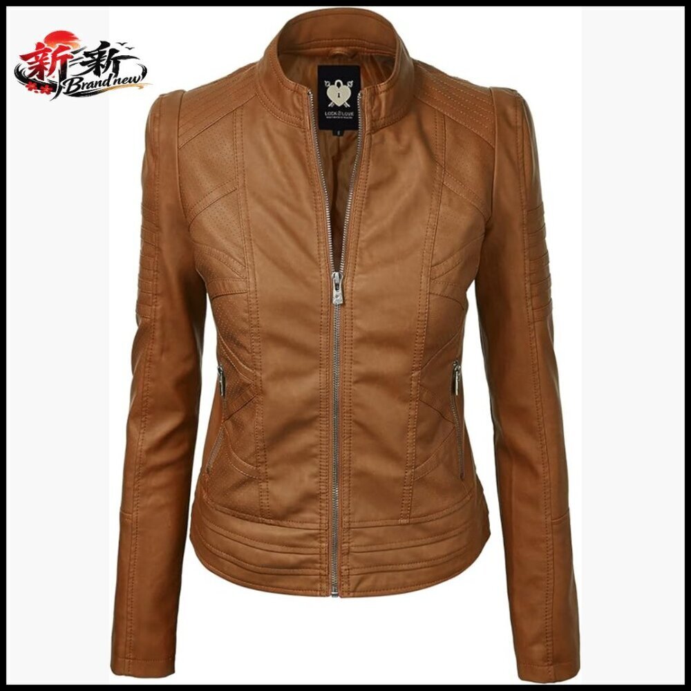 Slim Fit Vegan Leather Moto Jacket - PU Biker Motorcycle Coat